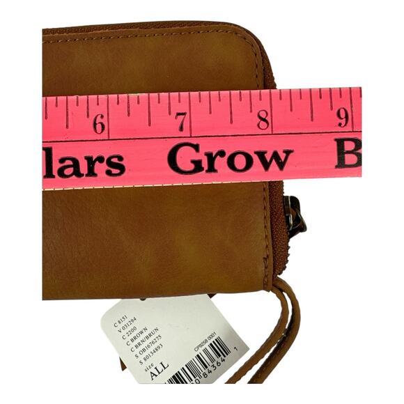 FREE PEOPLE Wallet Bifold Wristlet Zip Up Card Organizer Vegan Leather Tan Brown - Picture 5 of 6